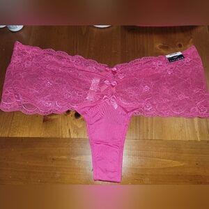 NEW NWT Cacique Plus Size Vibrant Pink Lace Thong With Bows Size 18/20